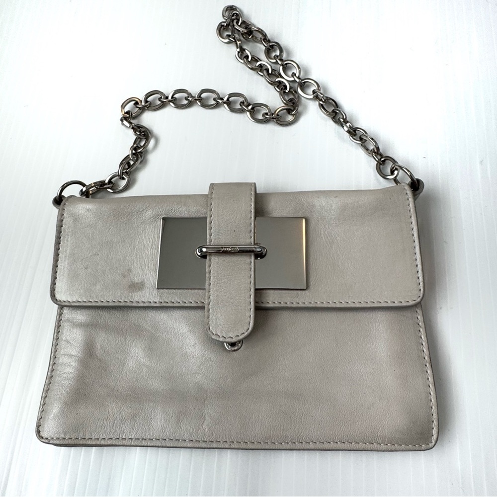 Furla Elegant Gray Leather Chain Bag